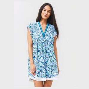 Poupette St Barth Sasha Green Blue Monaco Floral Dress SM